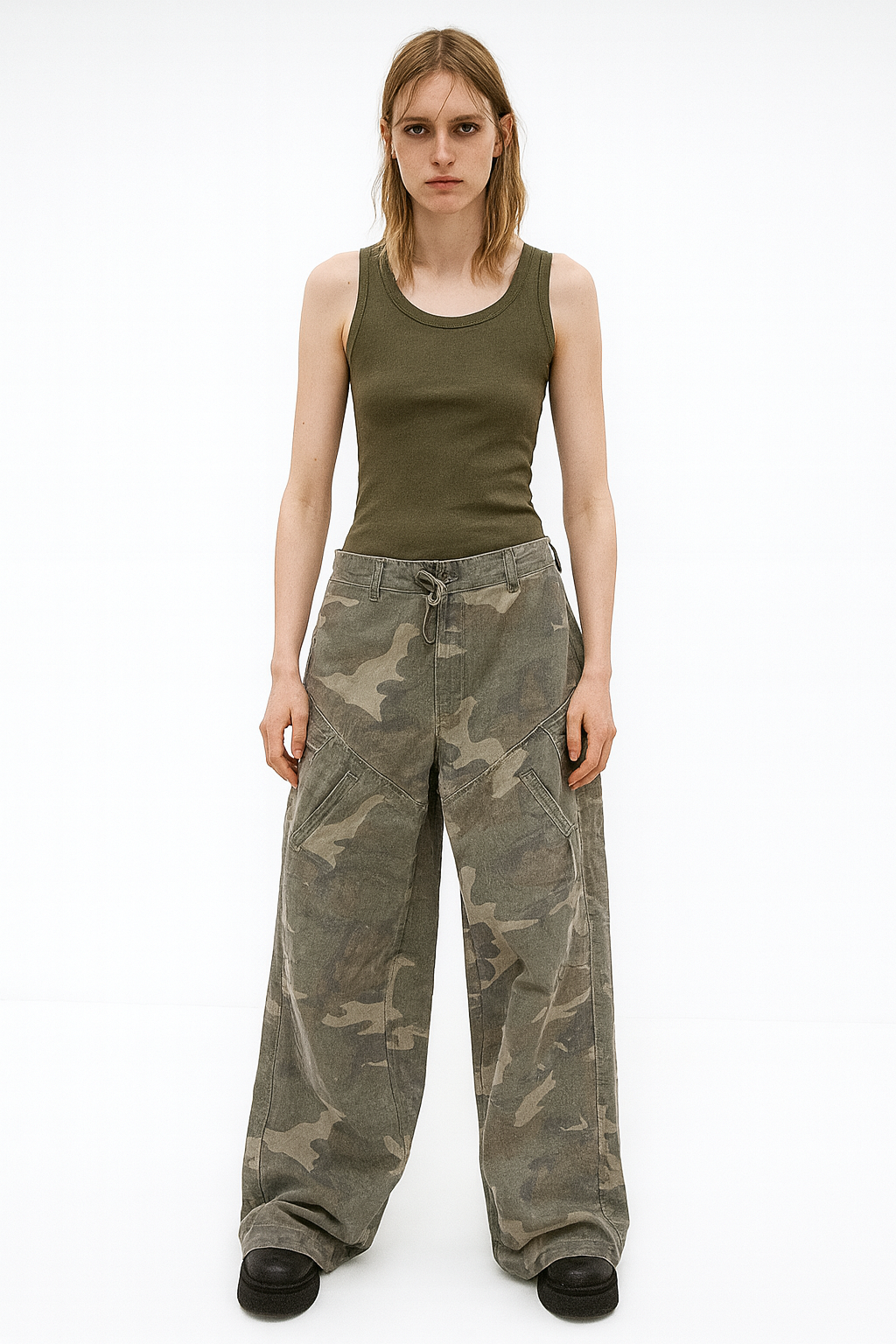 Vintage Camo Wide-Leg Cargo Pants