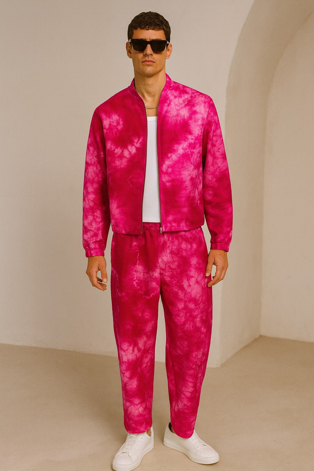 Fuchsia Tie-Dye Bomber Jacket & Jogger Co-Ord Set