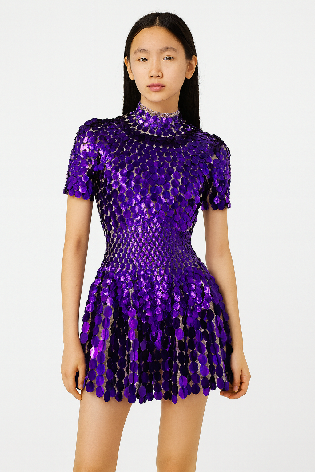 Violet Sequin Disc Mini Dress