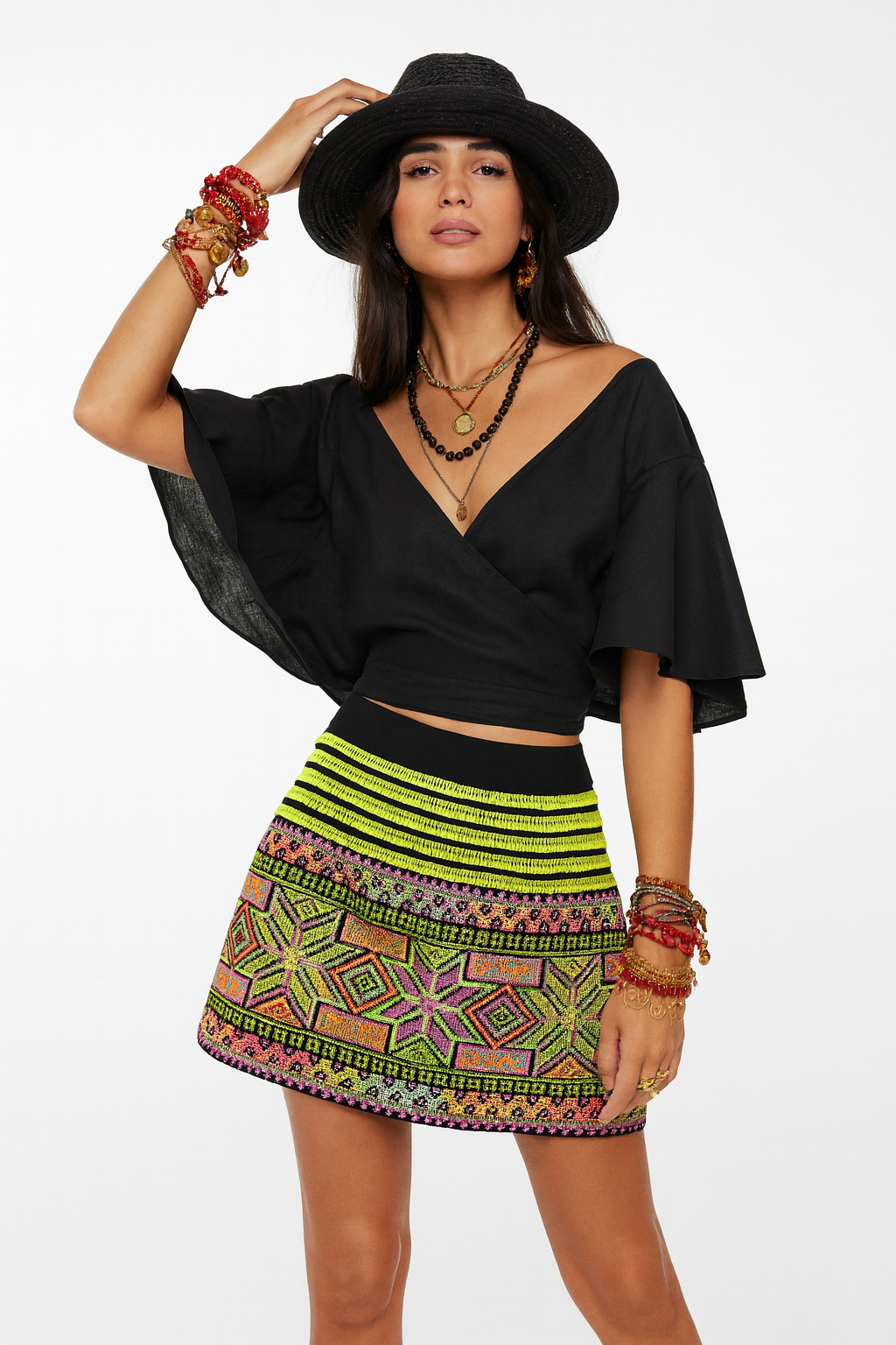 Boho Embroidered Mini Skirt