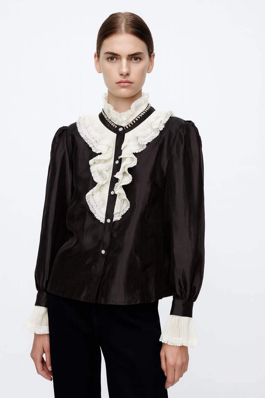 Black Victorian Lace Ruffle Blouse