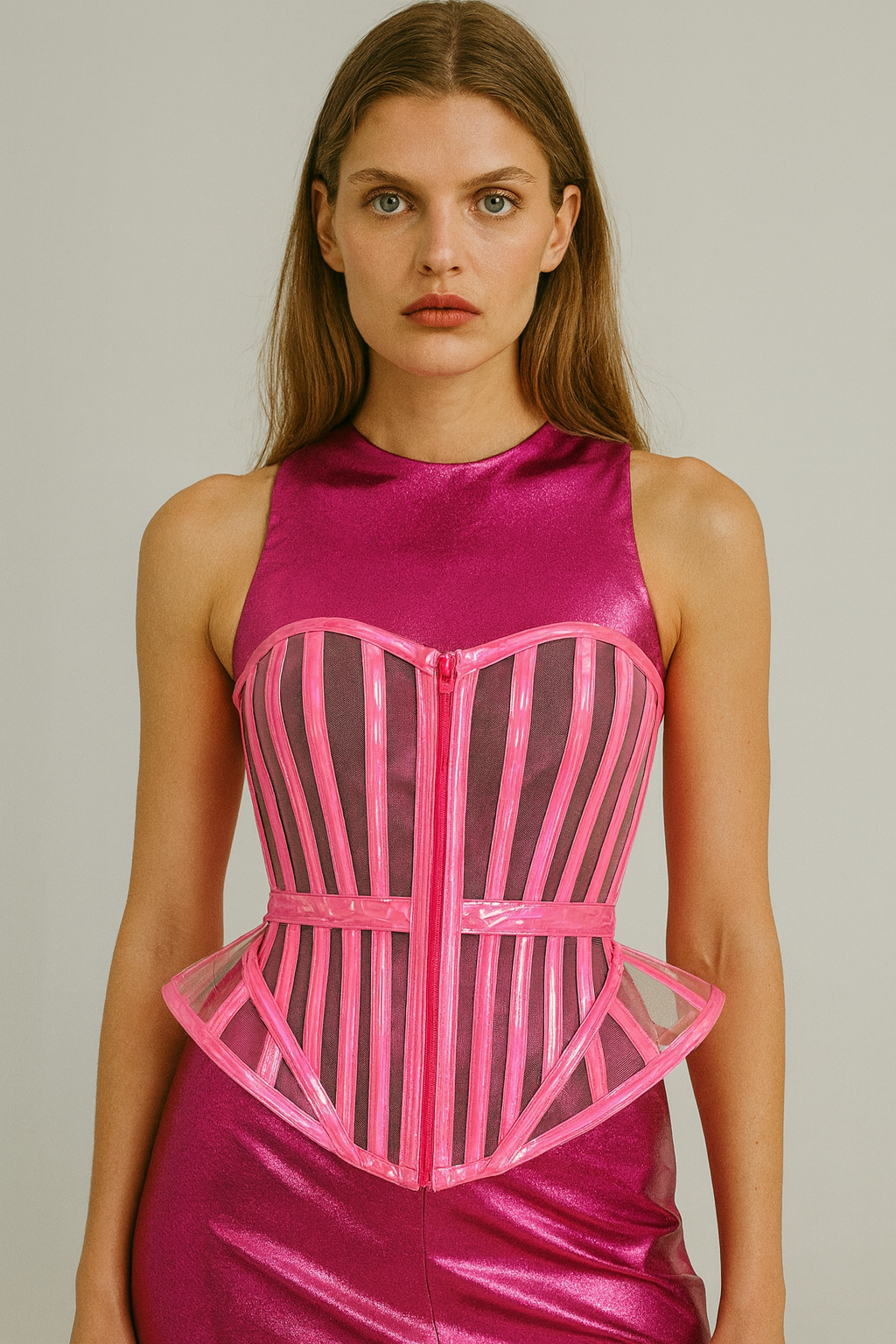 Hot Pink Structured Sheer Corset