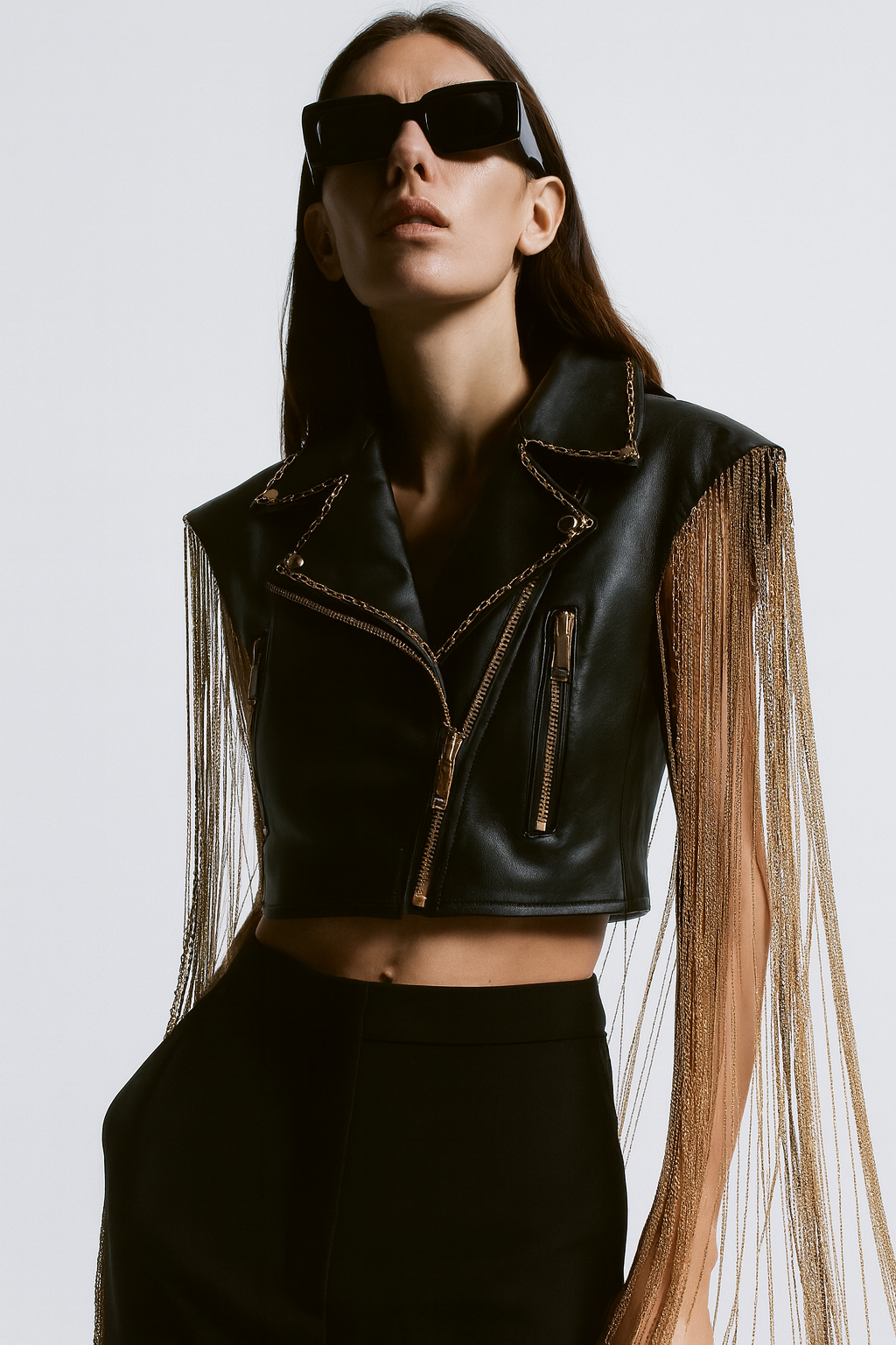 Gold chain denim jacket