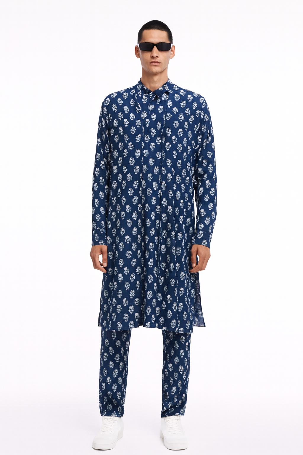 Navy Floral Printed Indo-Western Set