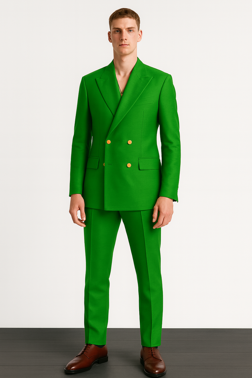 Vibrant Green Double-Breasted Suit Set