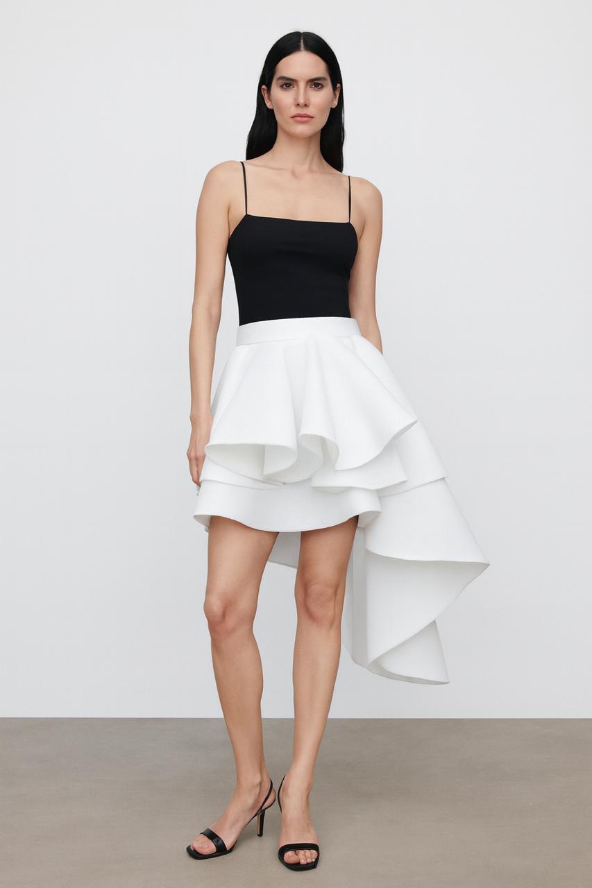 White Ruffle High-Low Skirt