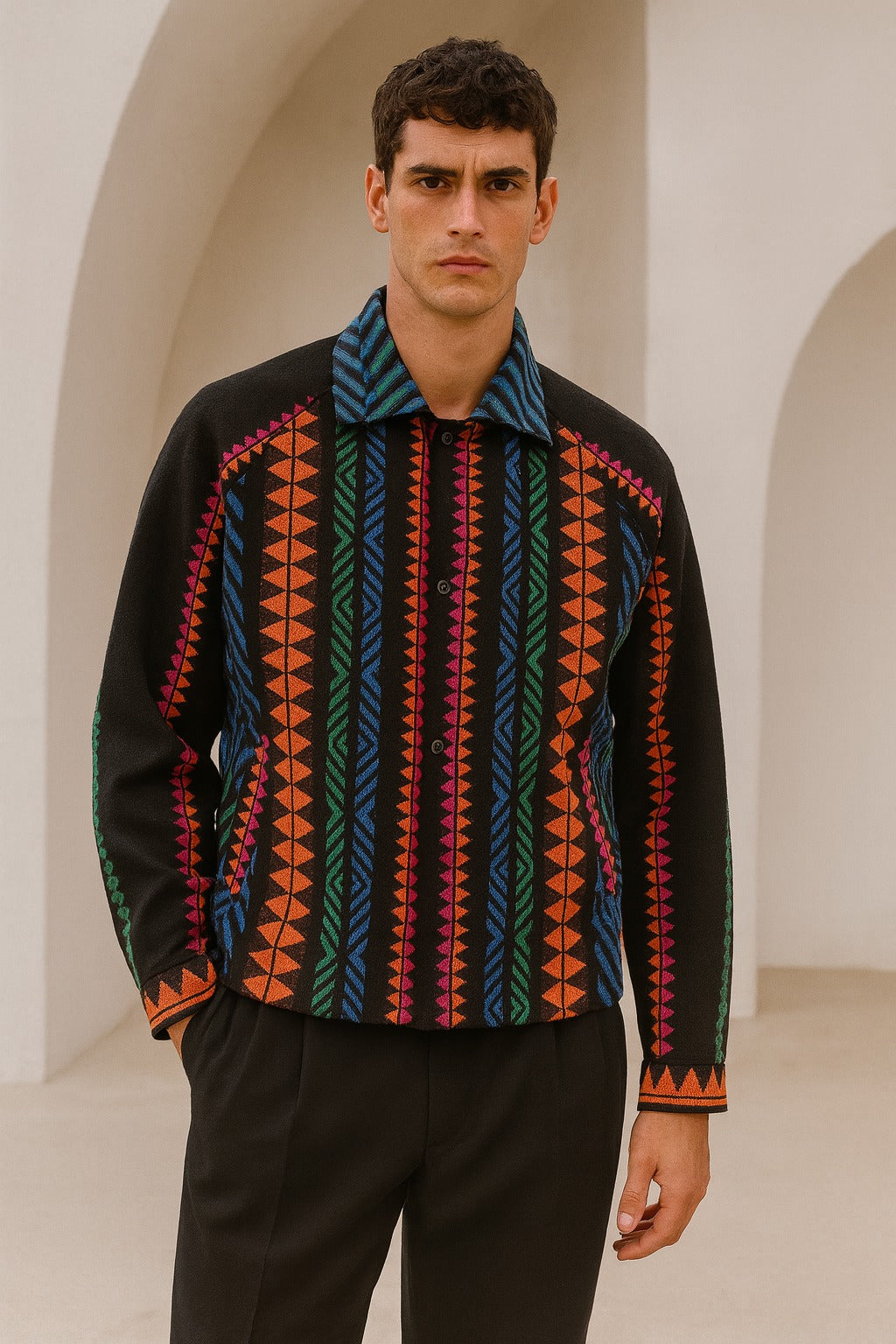 Multicolor Tribal Knit Overshirt