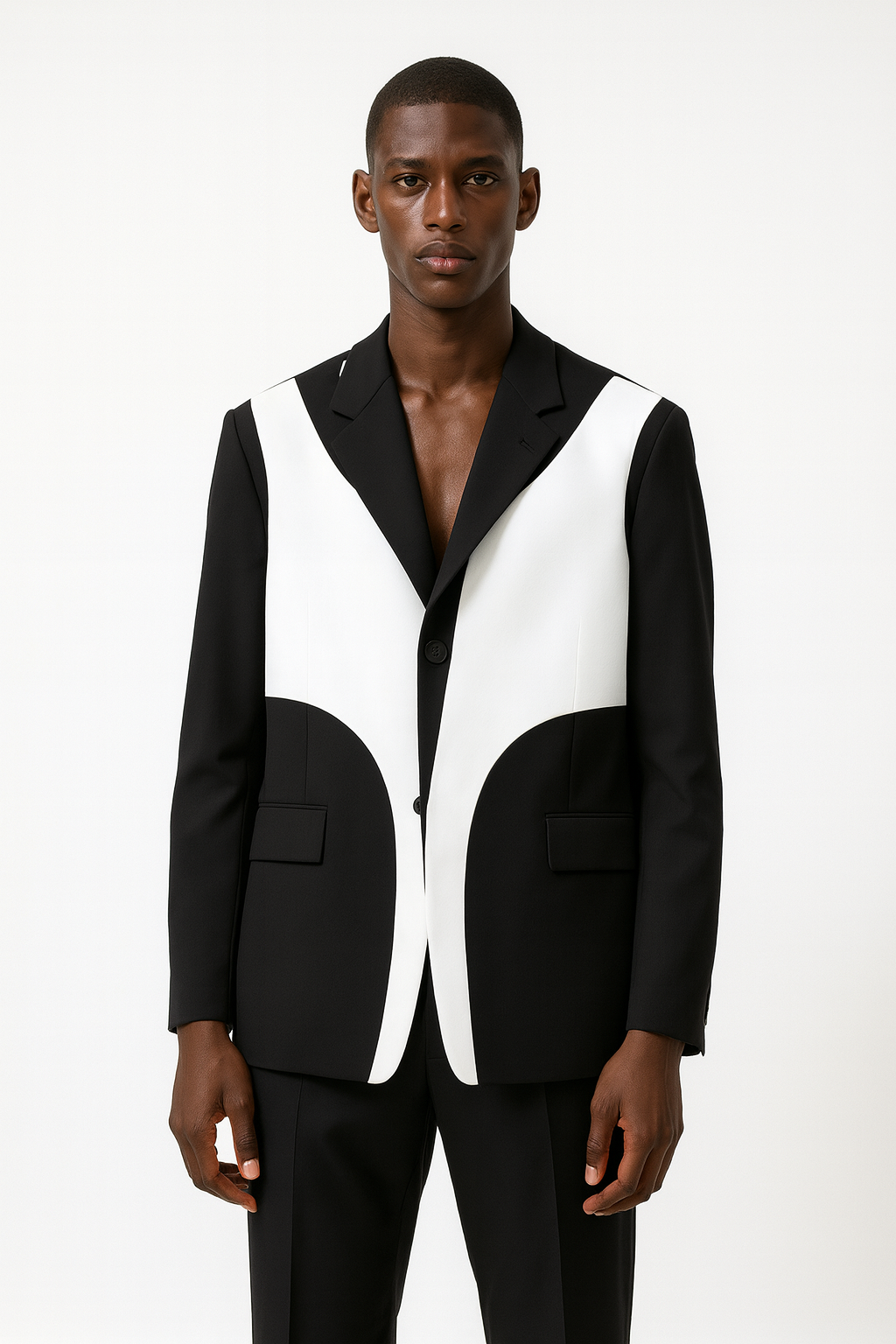 Black & White Contrast Panel Blazer