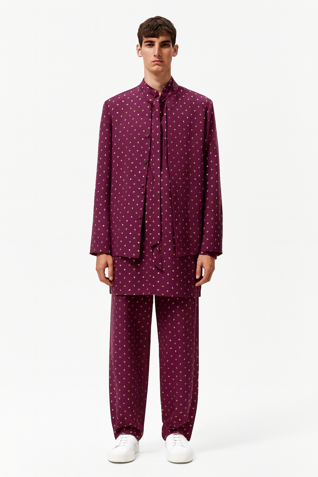 Plum Gold Motif Indo-Western Set