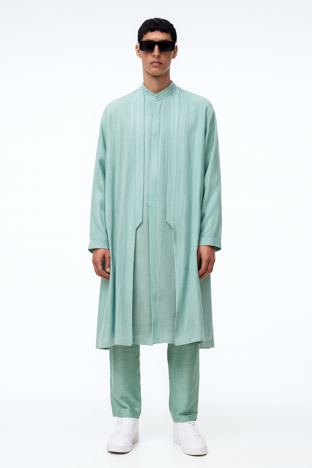Aqua Textured Layered Indo-Western Set
