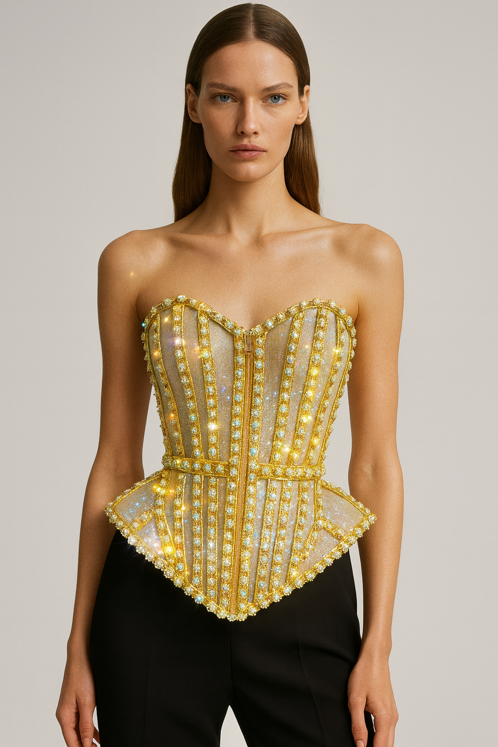 Gold Crystal Embellished Corset Top