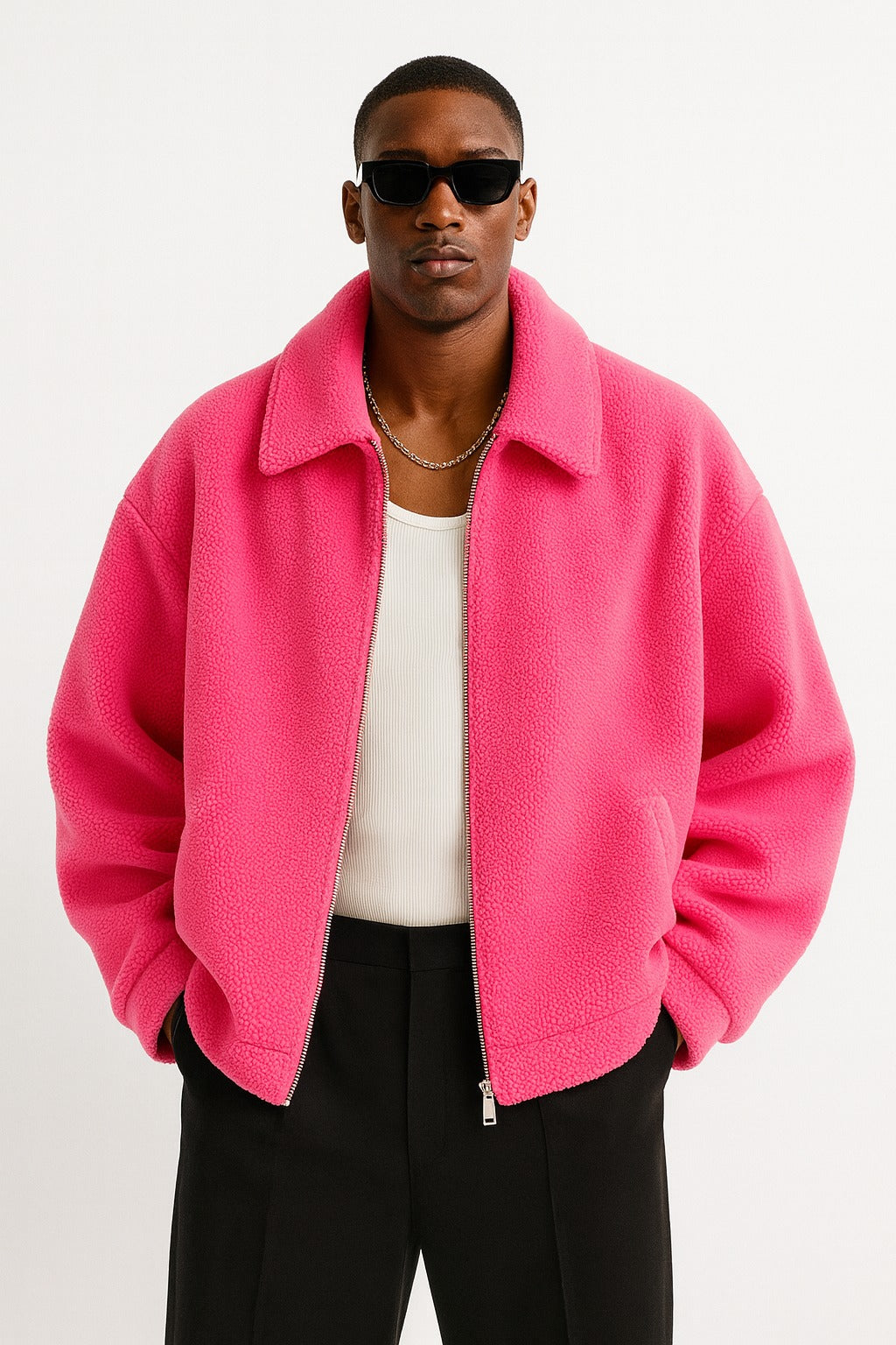 Hot Pink Oversized Fleece Zip Jacket
