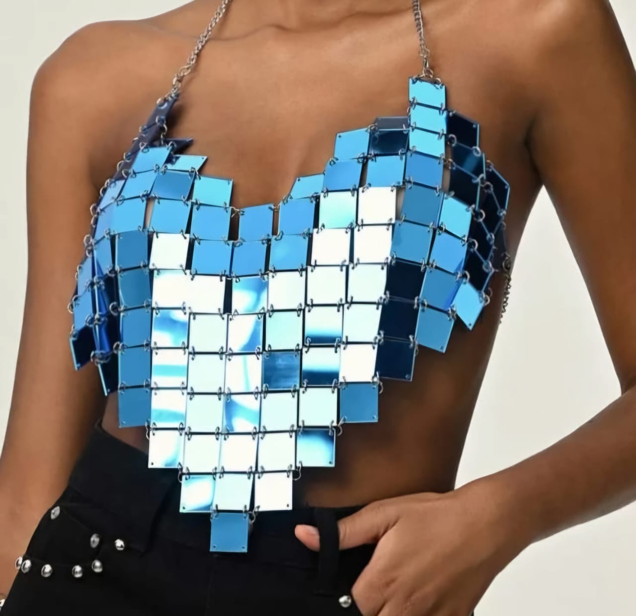 Blue Mirror Chain-Link Crop Top