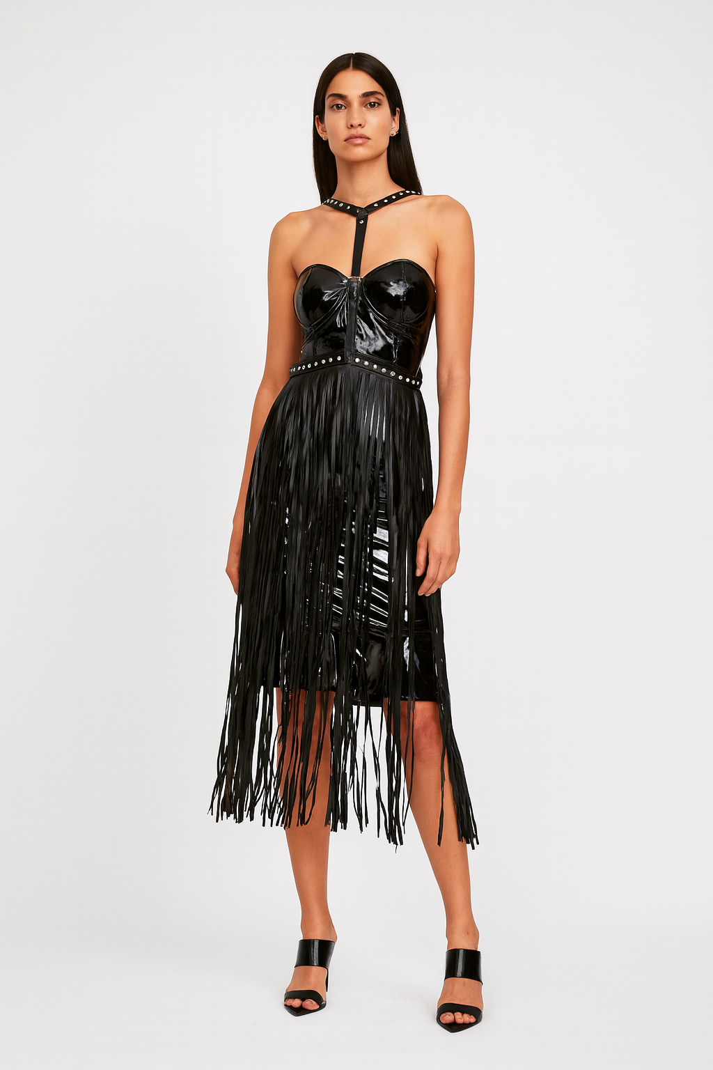 Midnight Fringe Leather Harness Dress