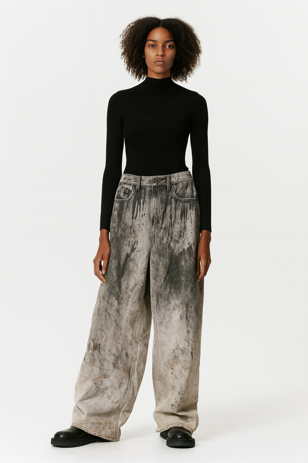 Acid Wash Wide-Leg Grunge Jeans