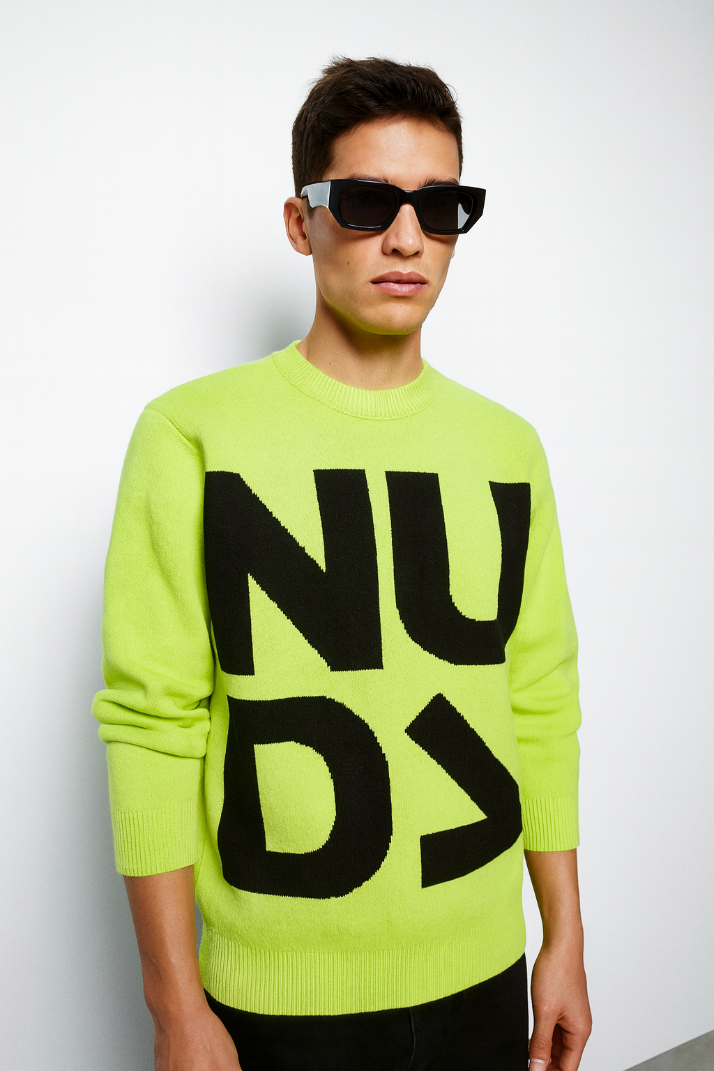 Neon Green Bold Logo Knit Jumper