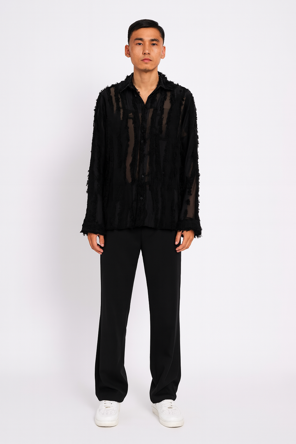 Black Sheer Textured Stripe Shirt