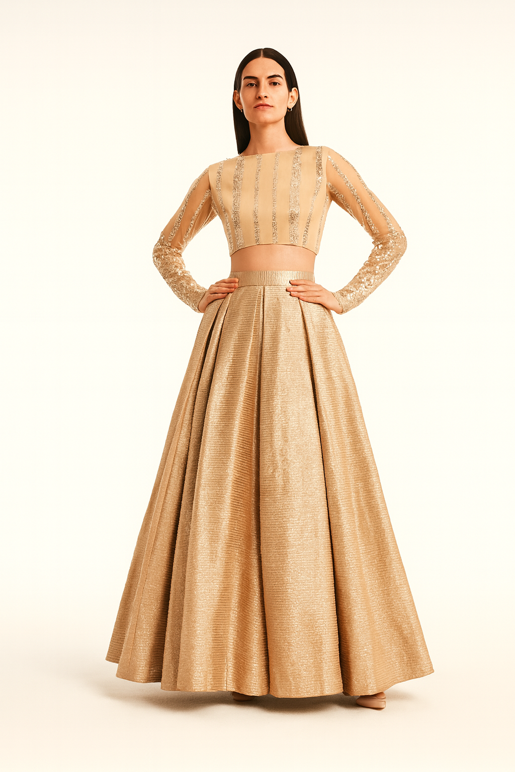 Champagne Gold Embellished Lehenga Set