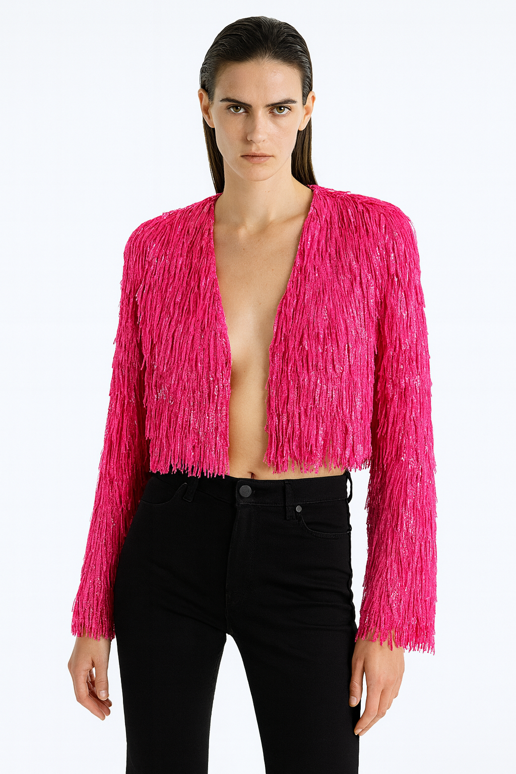 Pink shimmer tassel jacket