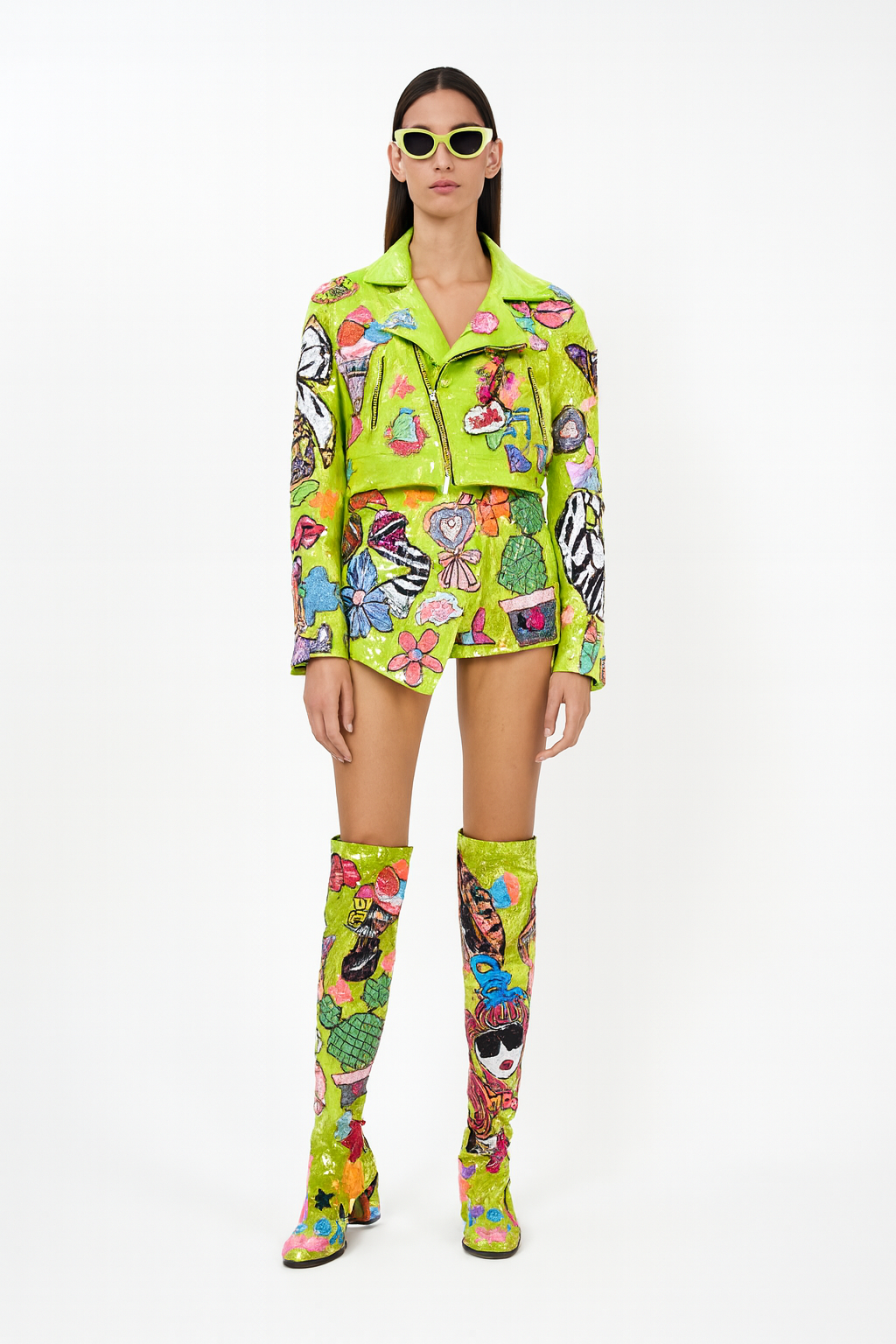 Neon Graffiti Sequin Skirt Set
