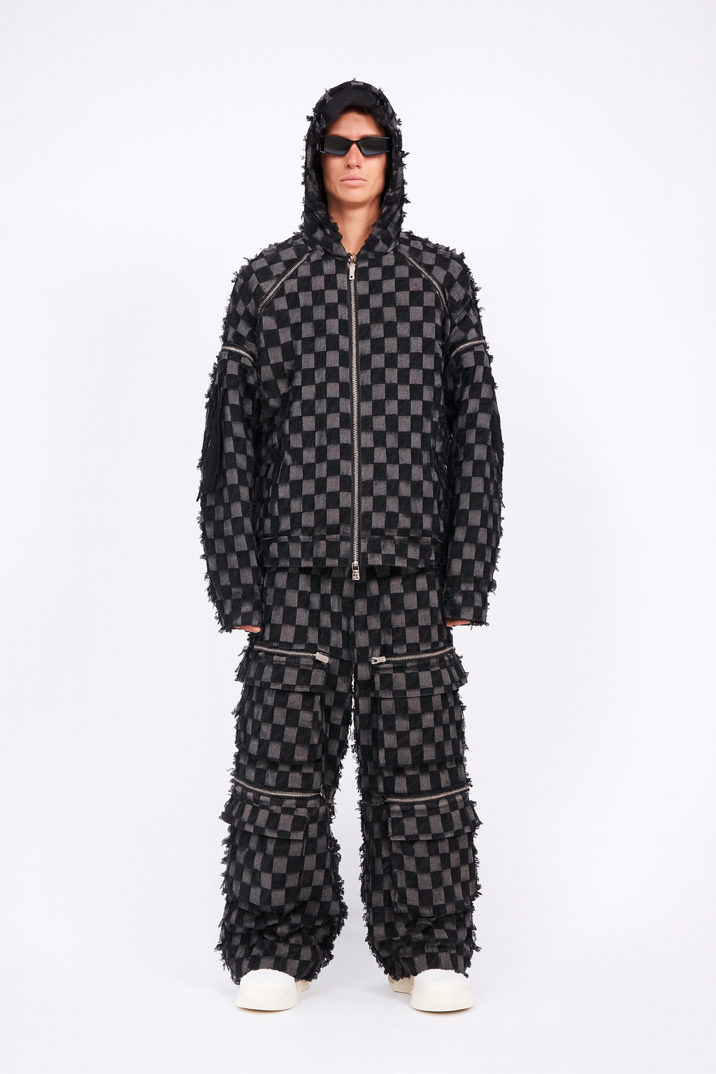 Shadow Checker Frayed Hooded Co-Ord Set