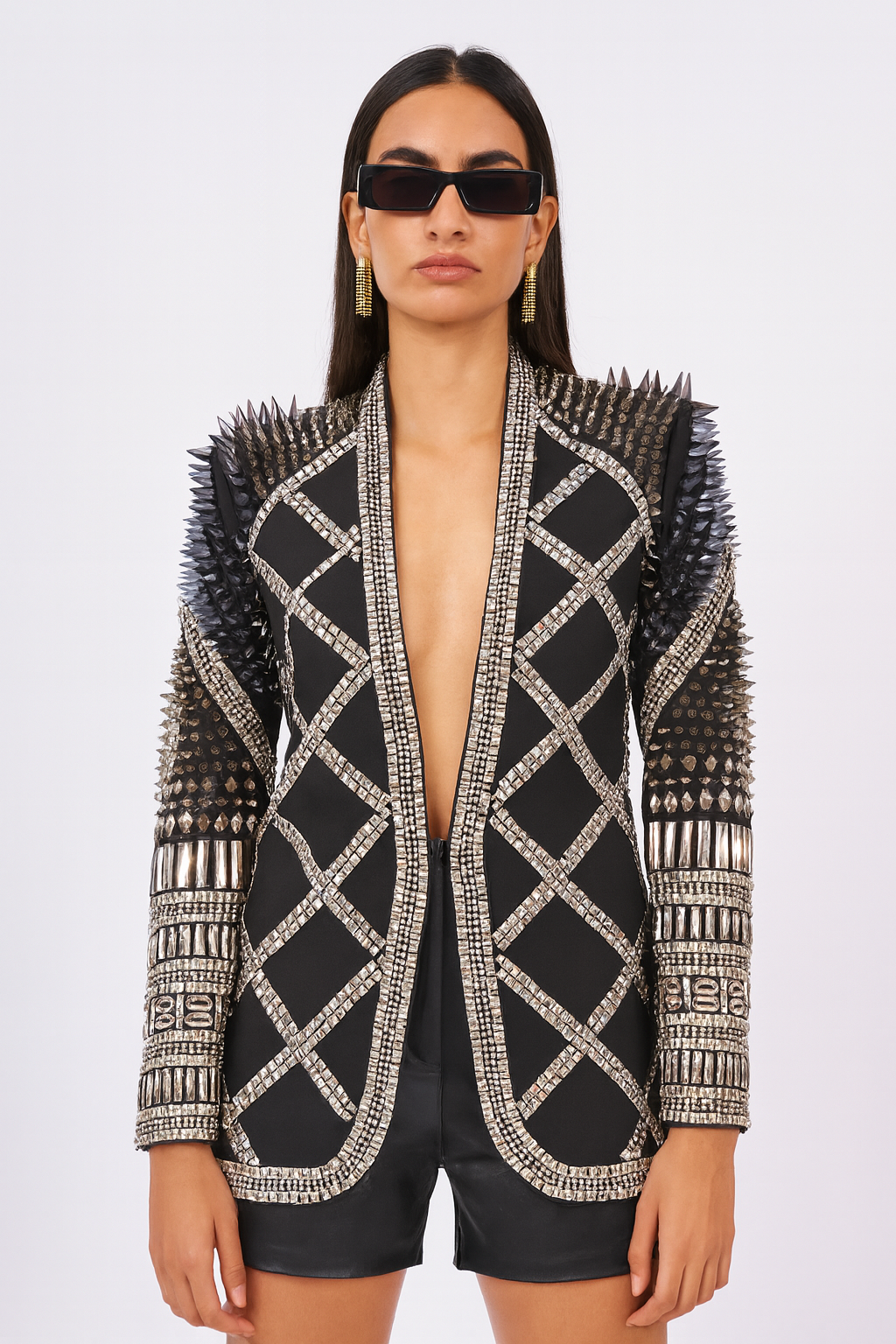 Diamonte gunmetal spiked jacket