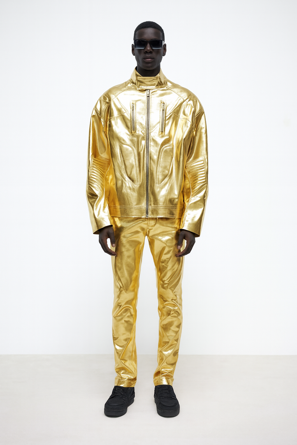 Gold Metallic Moto-Fit Leather Coord Set