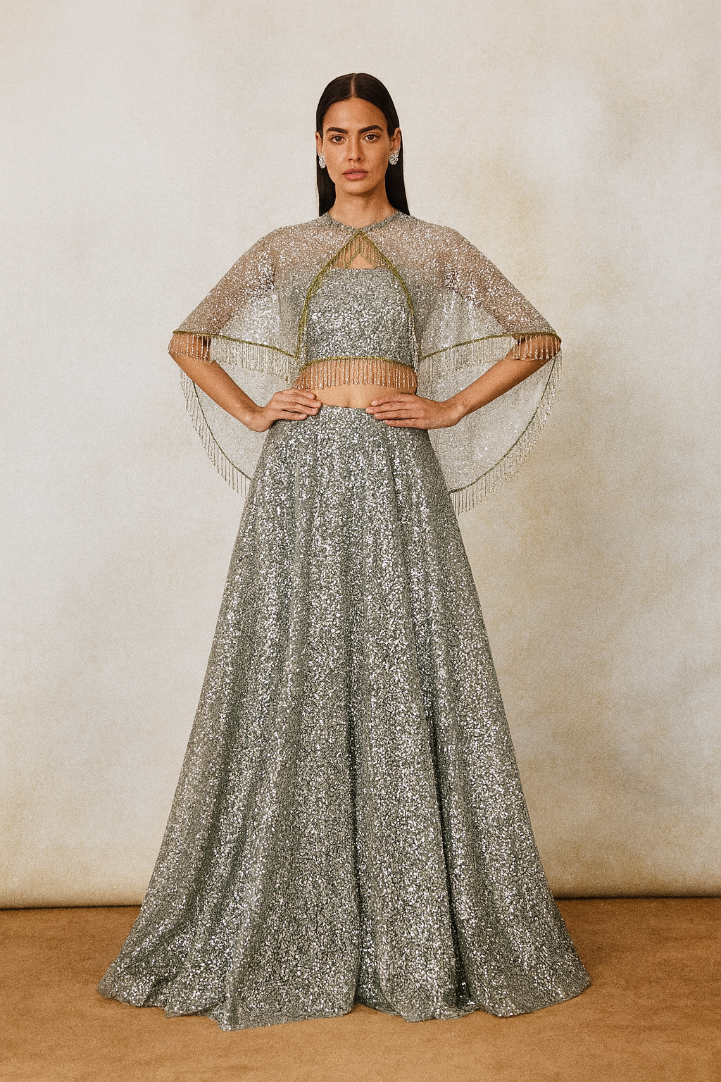 Sage Green Mirror Embroidered Lehenga Set