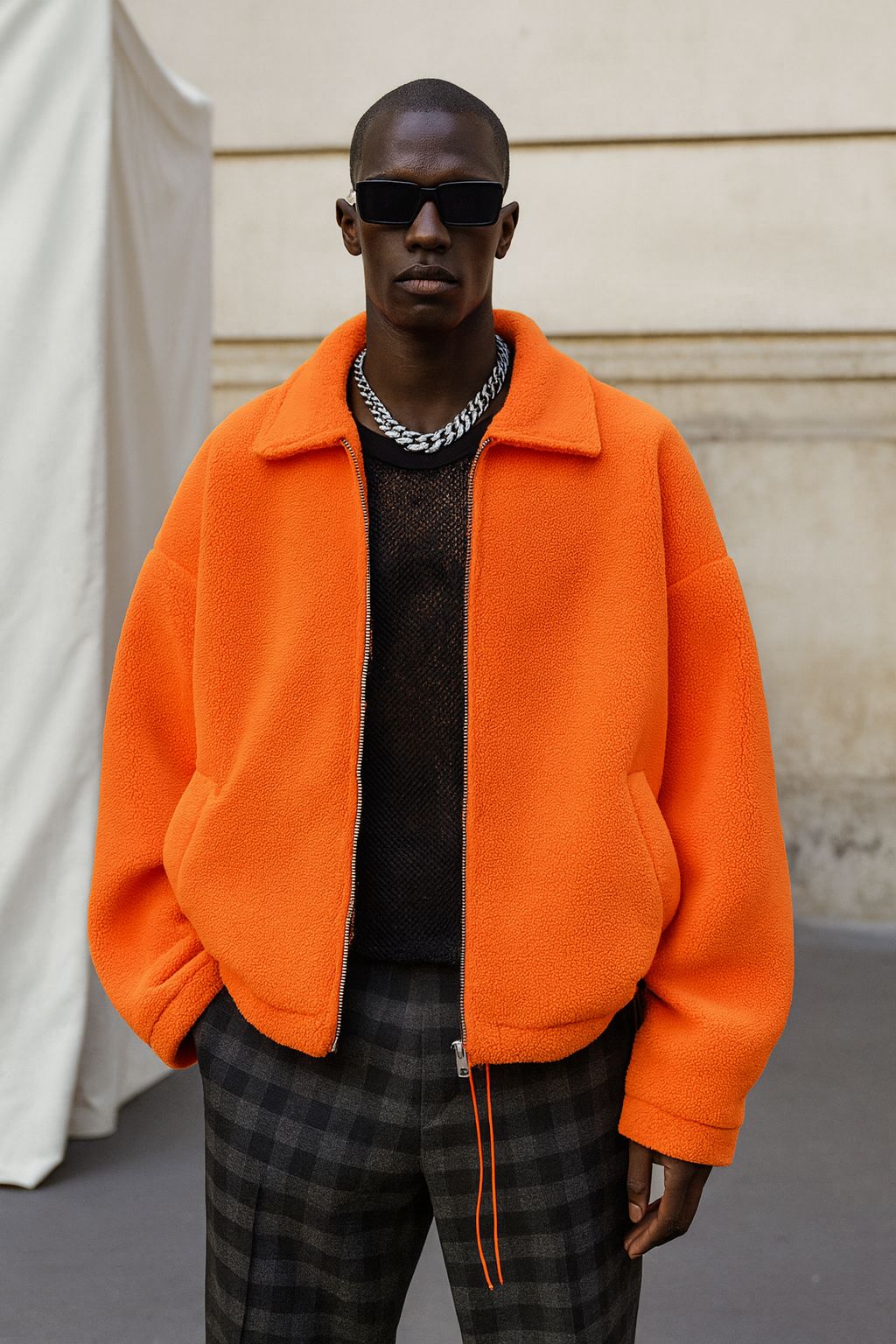 Bright Orange Oversized Fleece Zip Jacket