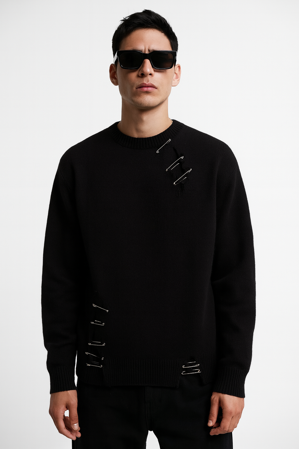 Black Safety-Pin Detail Knit Jumper