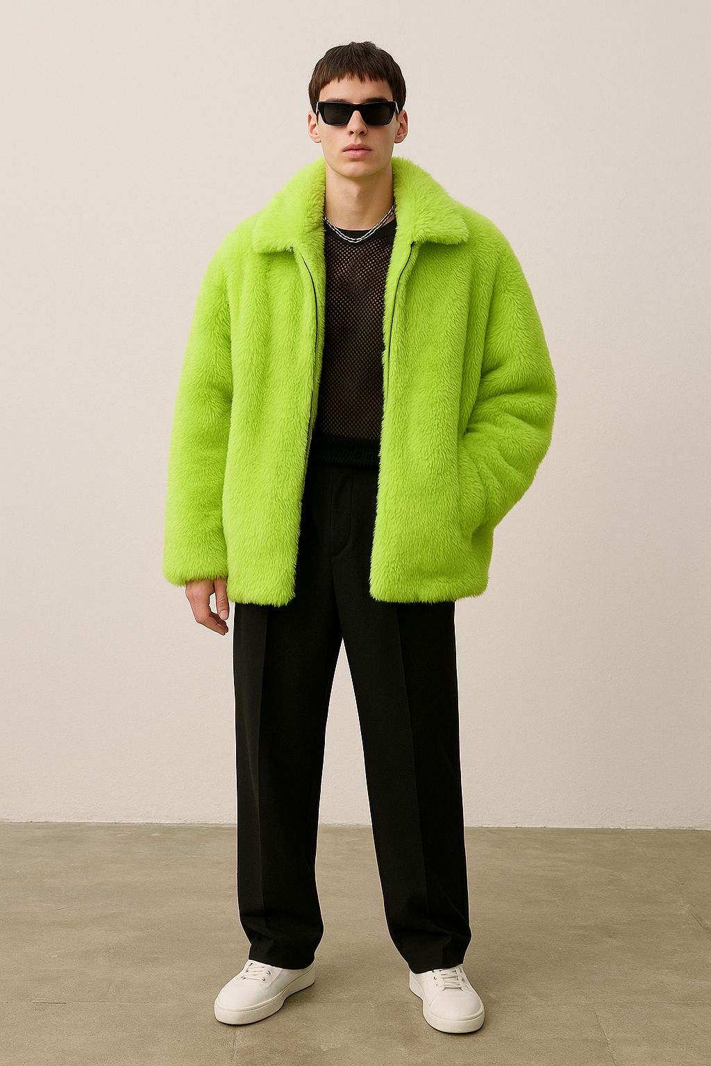 Neon Green Faux Fur Oversized Jacket