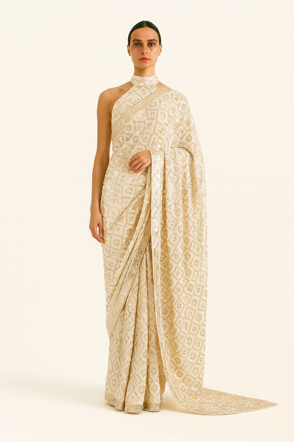 Ivory Radiance Sequin Saree