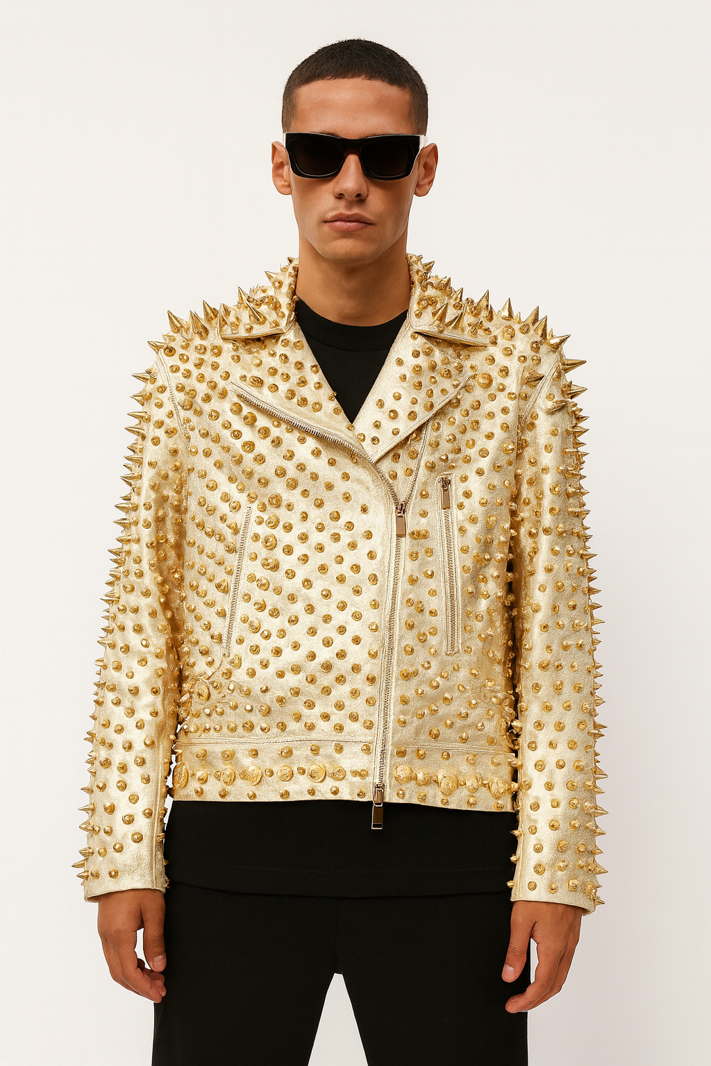 Gold Studded Spike Moto Jacket