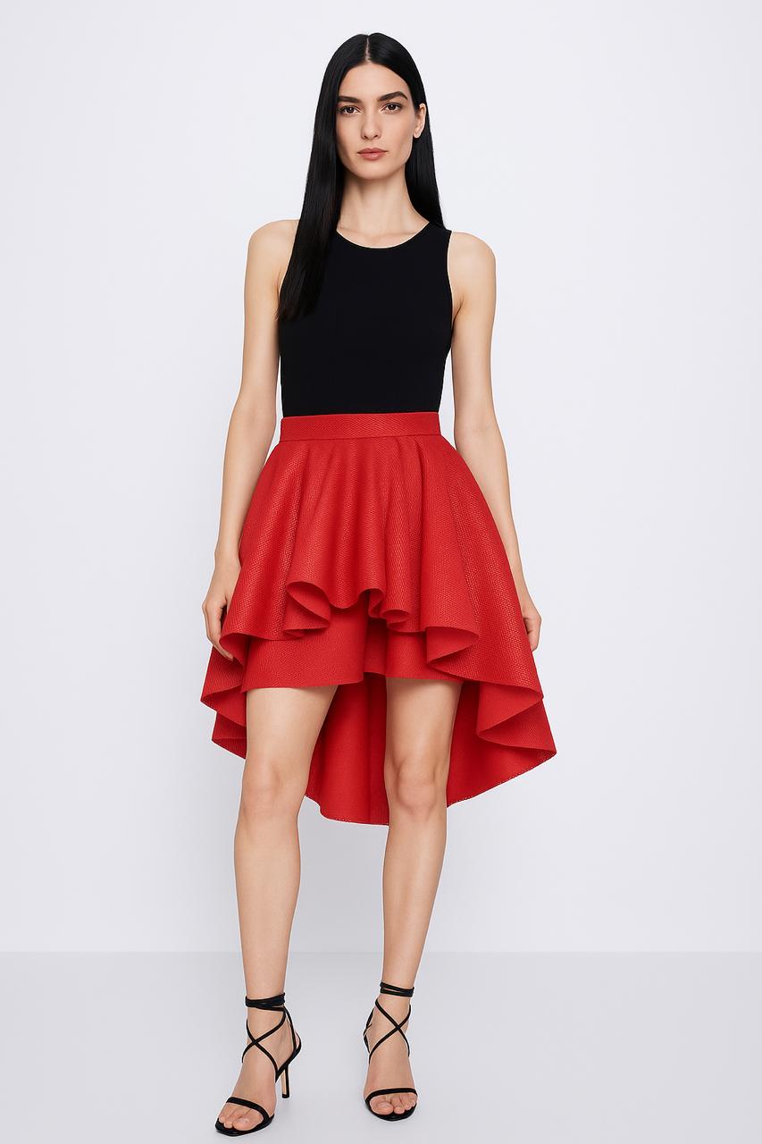 Red Ruffle High-Low Skirt