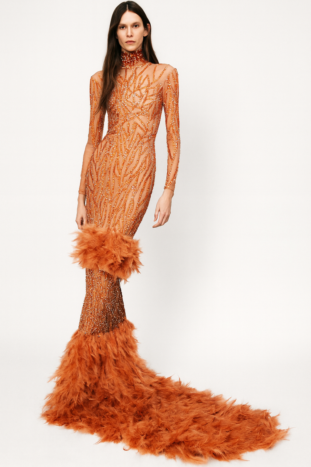 Ember Feathered Sequin Gown
