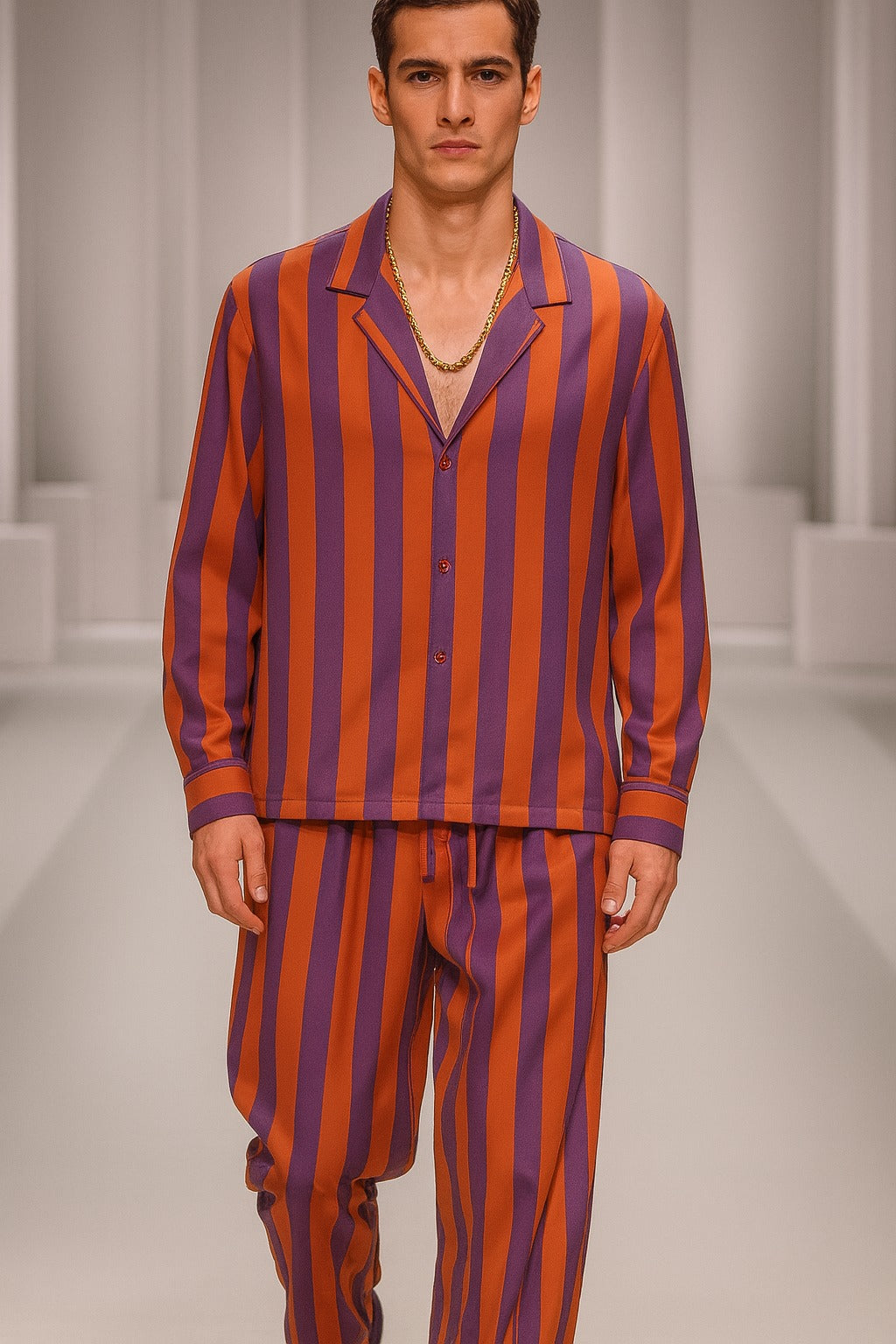 Orange & Purple Vertical Stripe Co-Ord Set