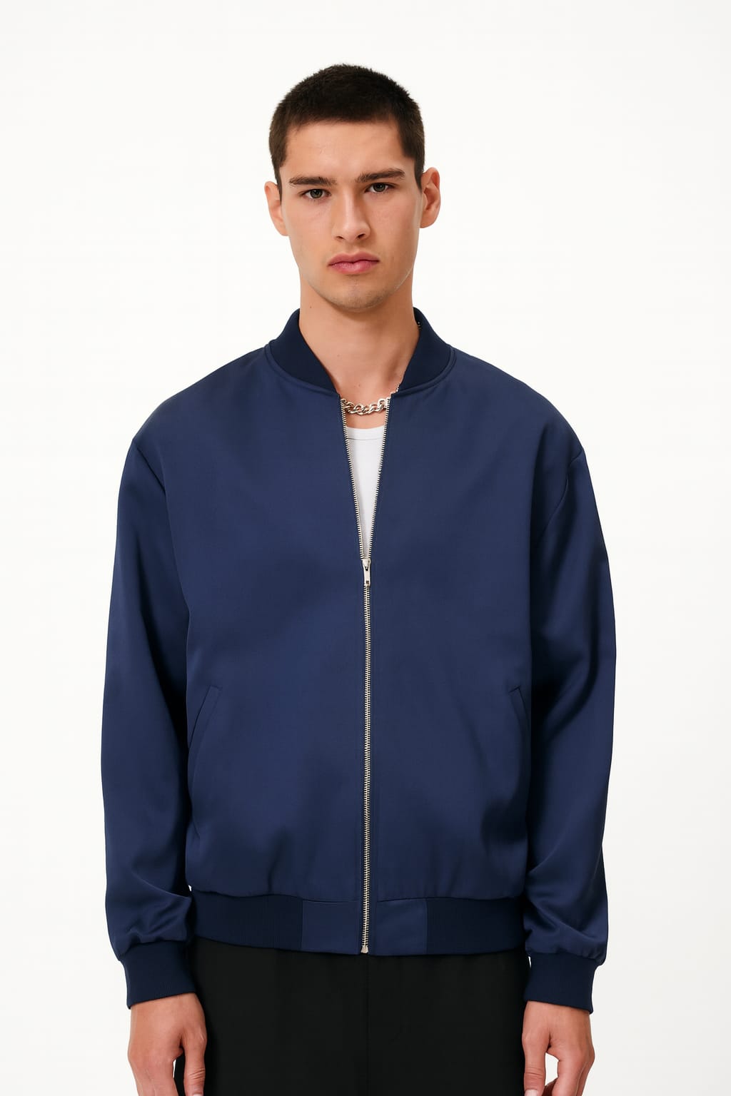 Classic Navy Minimalist Bomber Jacket