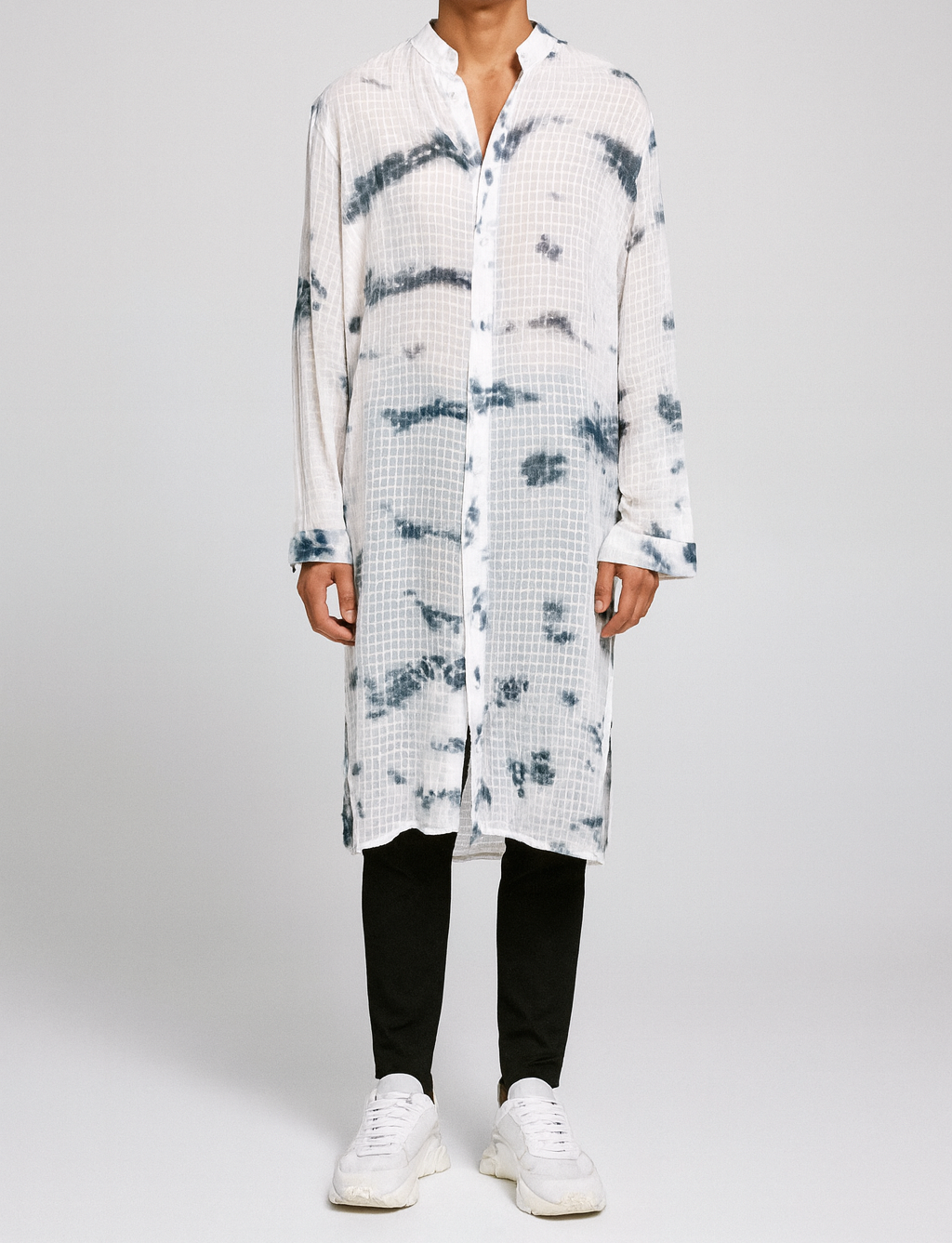 White Grid Tie-Dye Long Kurta