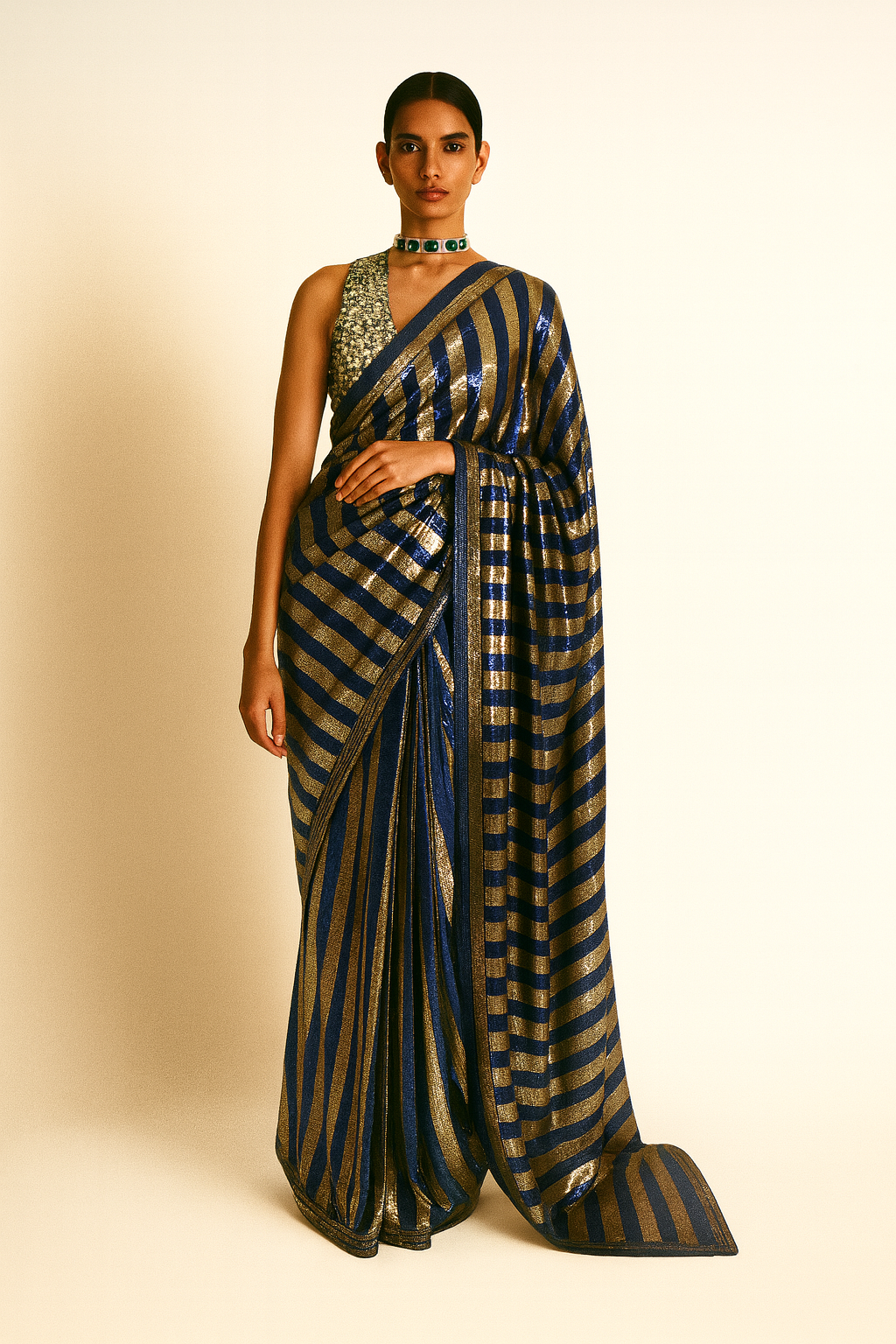 Midnight Royale Metallic Stripe Saree