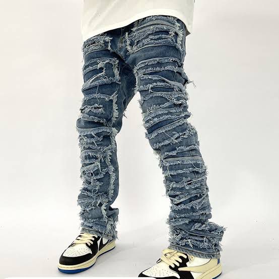 Blue Ultra-Shredded Stacked Denim Pants
