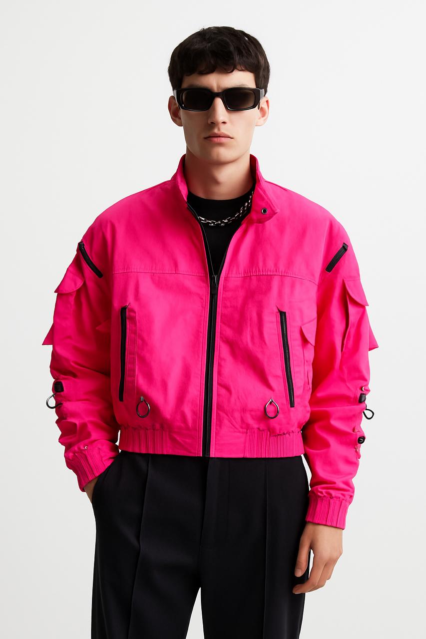 Hot Pink Utility Tech Bomber Jacket