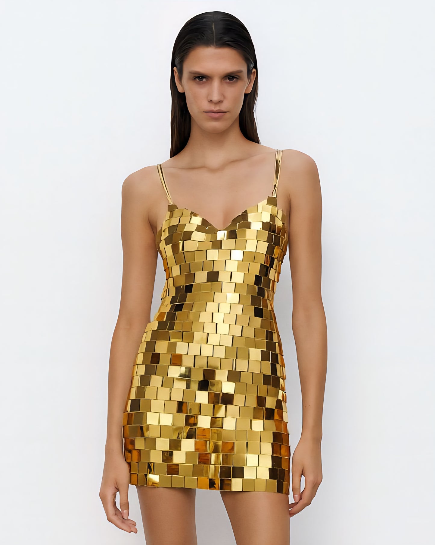 Golden Mirror Tile Mini Dress