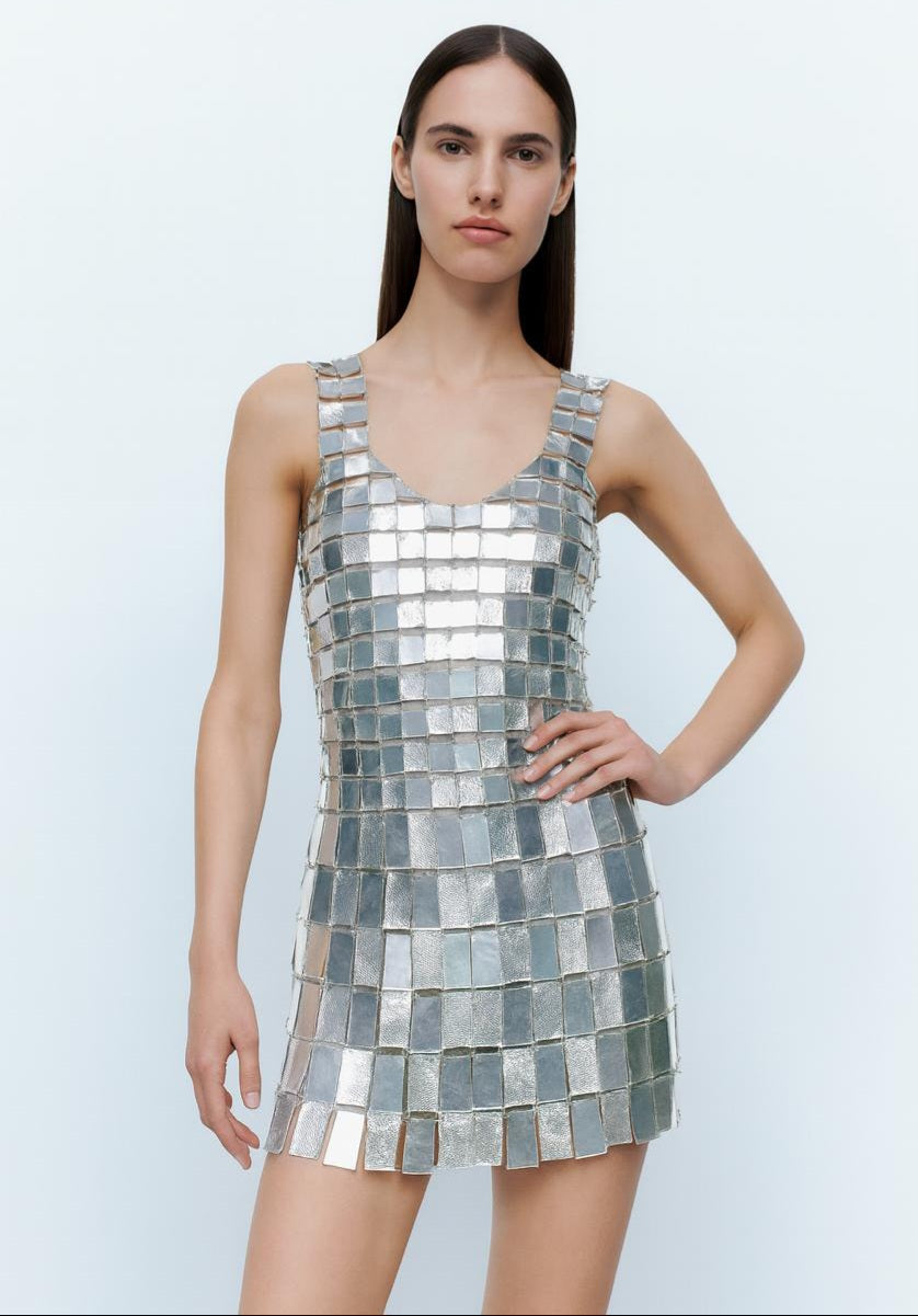 Silver Mirror Tile Mini Dress