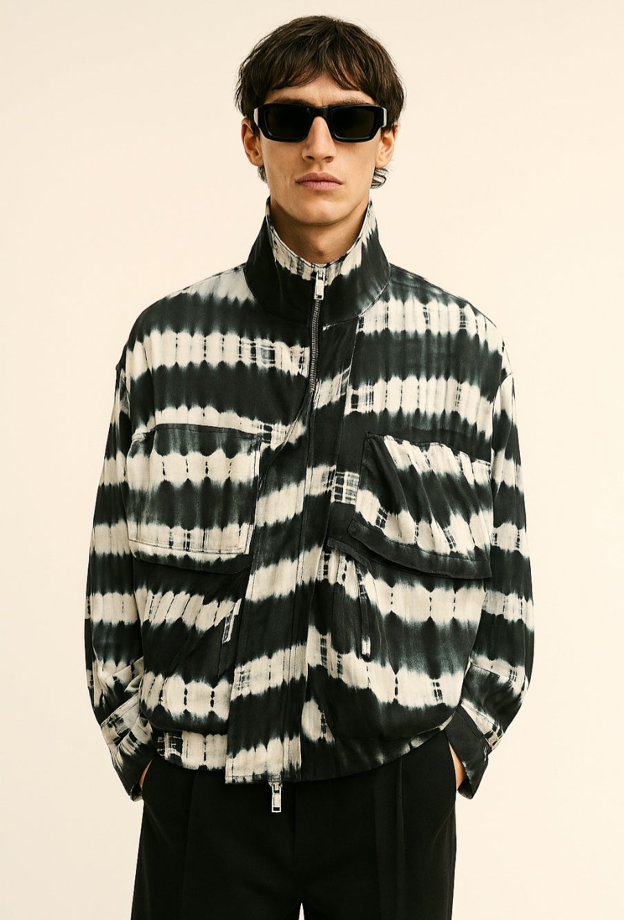 Black & White Tie-Dye Utility Jacket