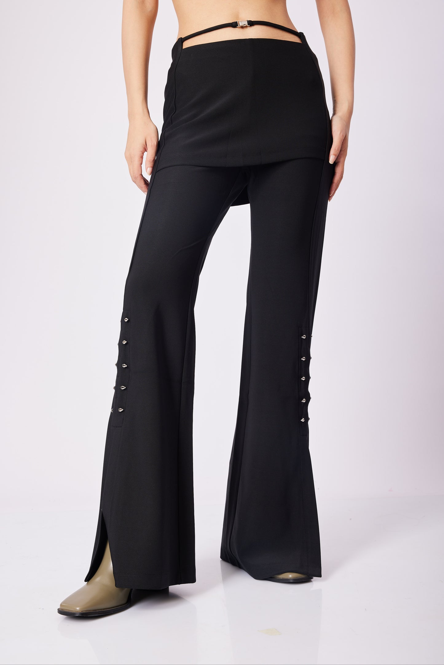 Black Skirt Overlay Flared Pants