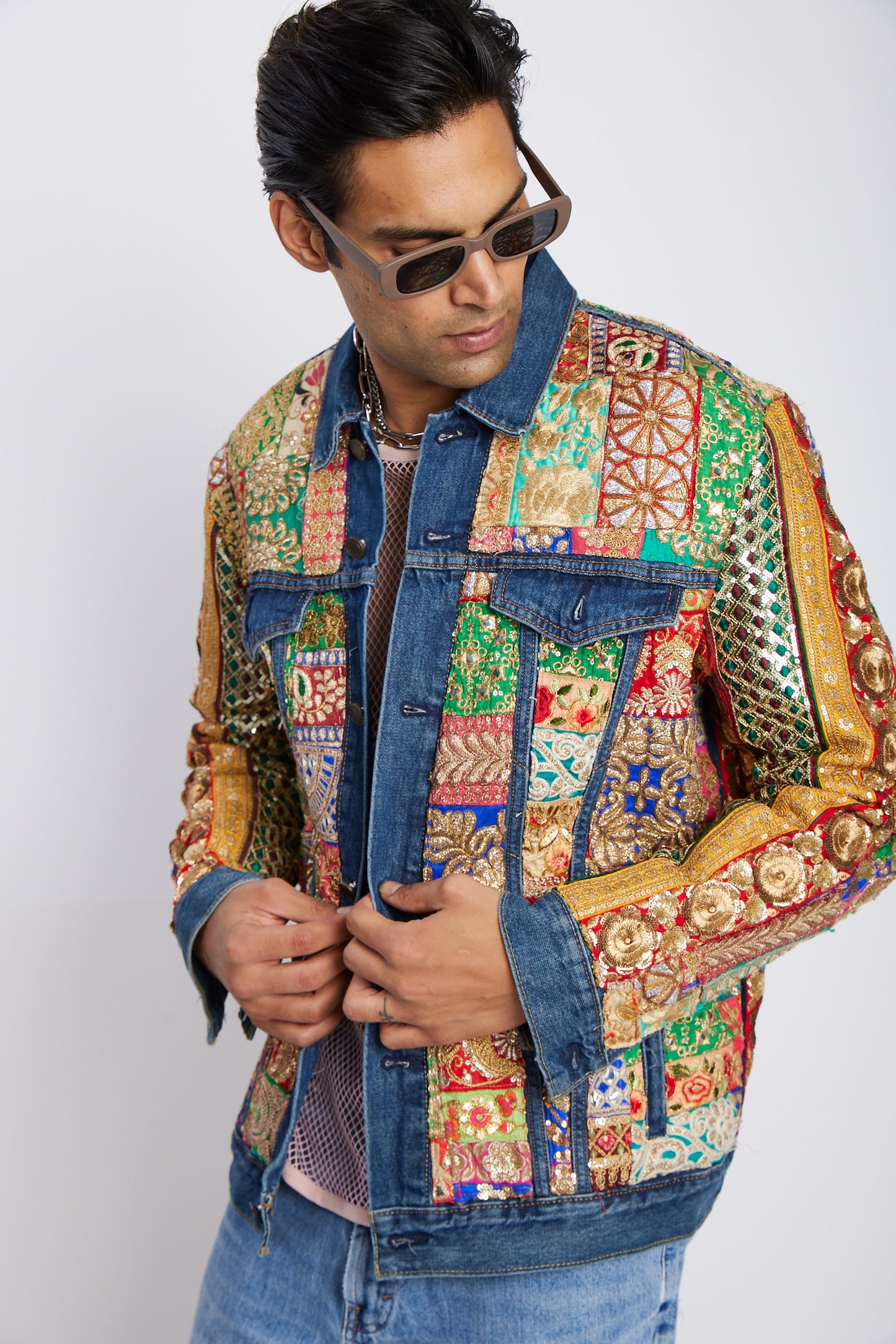 Handcrafted Luxe Embroidered Patchwork Denim Jacket
