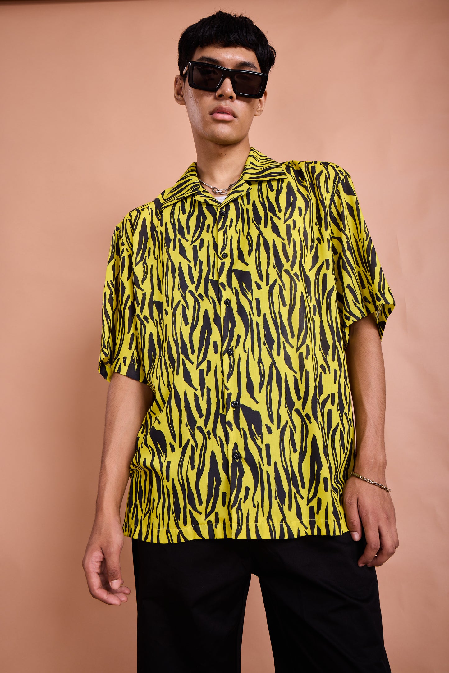 Neon Yellow Animal Print Short-Sleeve Shirt