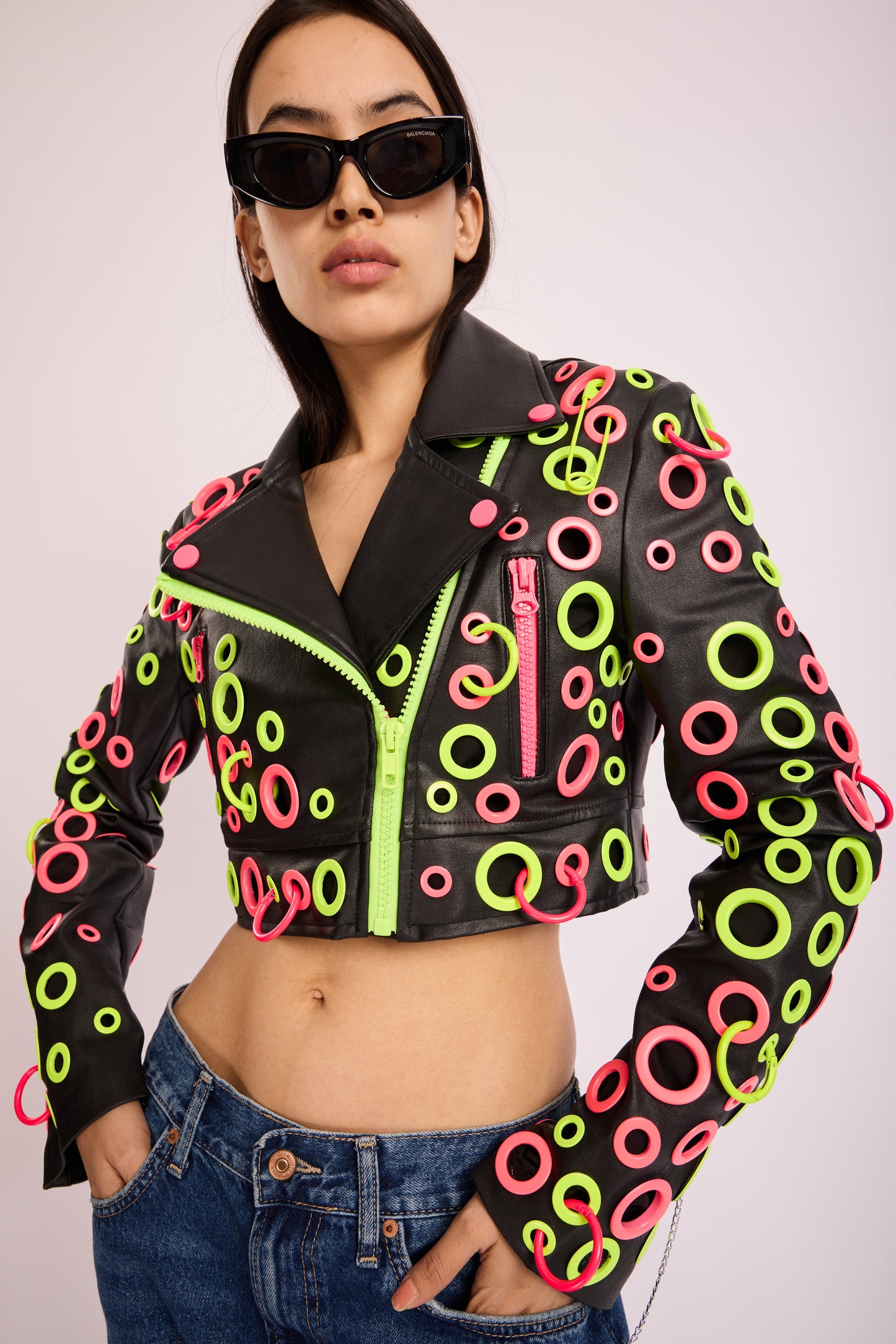 Neon pink green rivet jacket