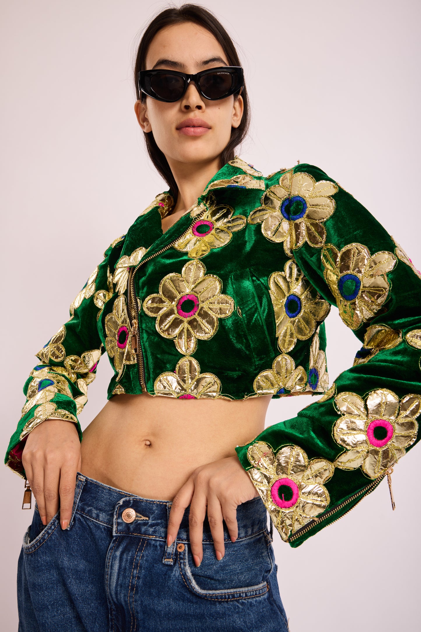 Gold foil green boho biker