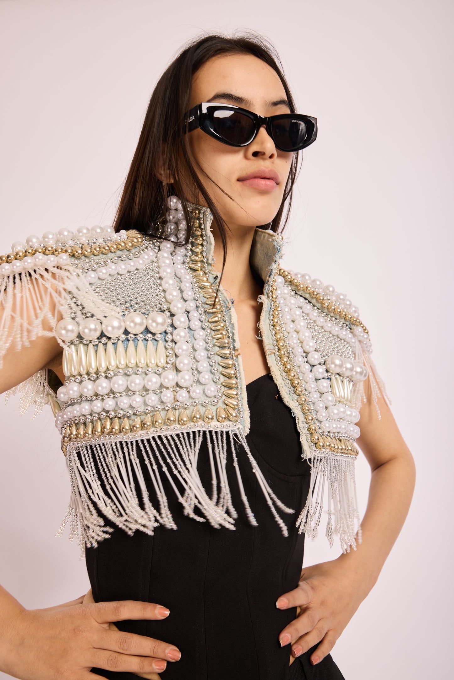 Pearl & Gold Embellished Fringe Bolero